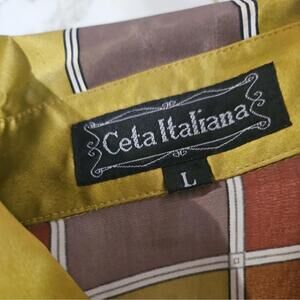 Vtg MENS CETA ITALIANO SHIRT Autumn Colors  SILK sz L Checked  Button up